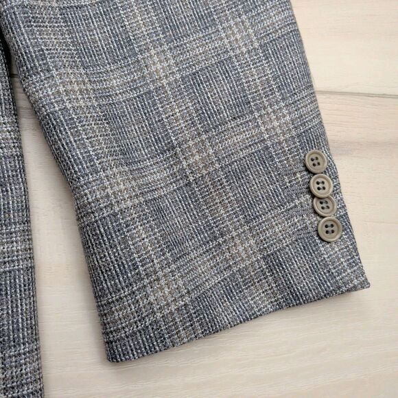 Canali Blazer Sport Coat Mens 38R Silk Wool Windowpane Gray Plaid Suit Italy - Picture 3 of 16